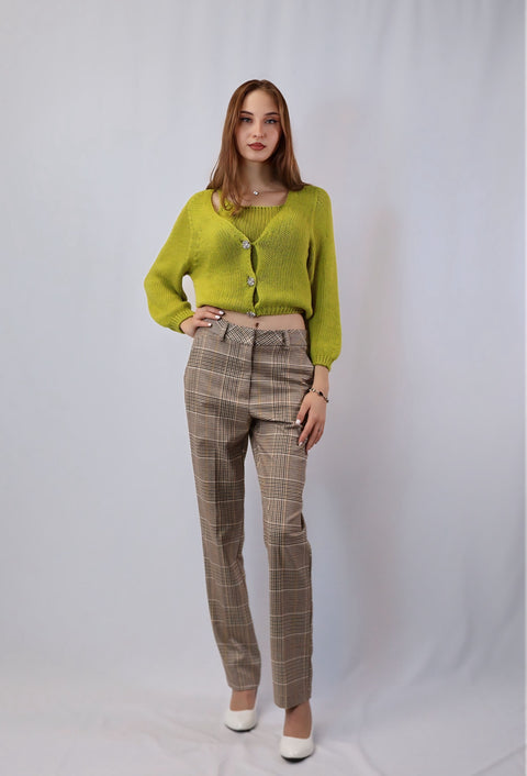 Beige Glen Plaid Trousers with Lime set — ITALICA Boutique Sarasota lifestyle