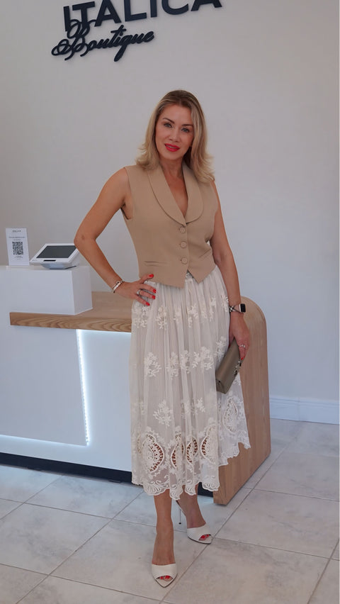 Beige tailored waistcoat by Imperial, ITALICA Boutique Sarasota