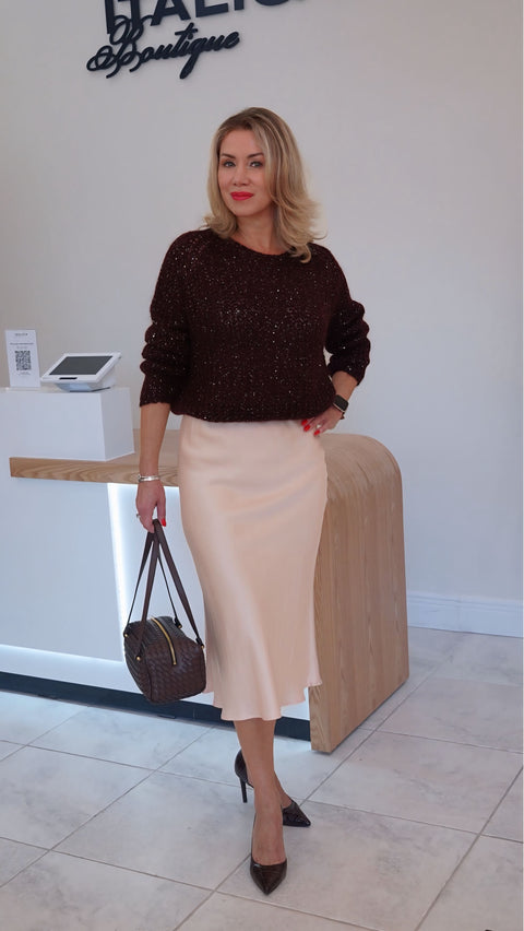 Bordeaux sequin sweater by Tensione In, ITALICA Boutique Sarasota