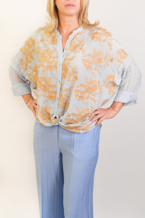 Blouse with embroidery blue — ITALICA boutique