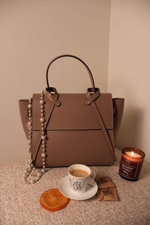 Taupe Leather Structured Tote Bag — ITALICA Boutique Sarasota