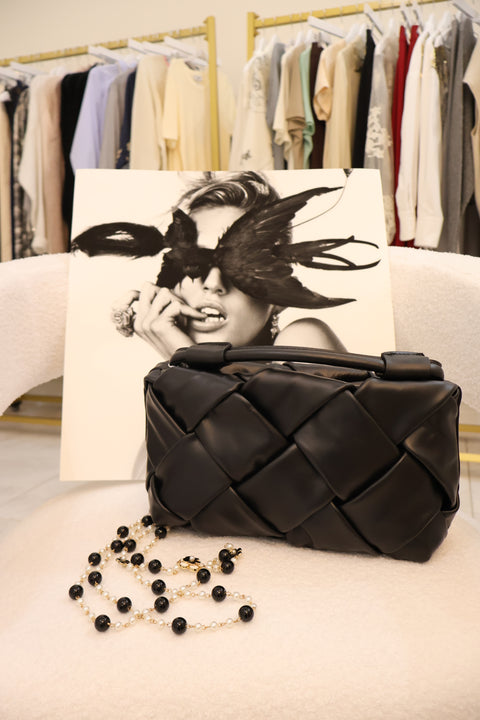 Black Padded Woven Leather Top-Handle Bag — ITALICA Boutique Sarasota