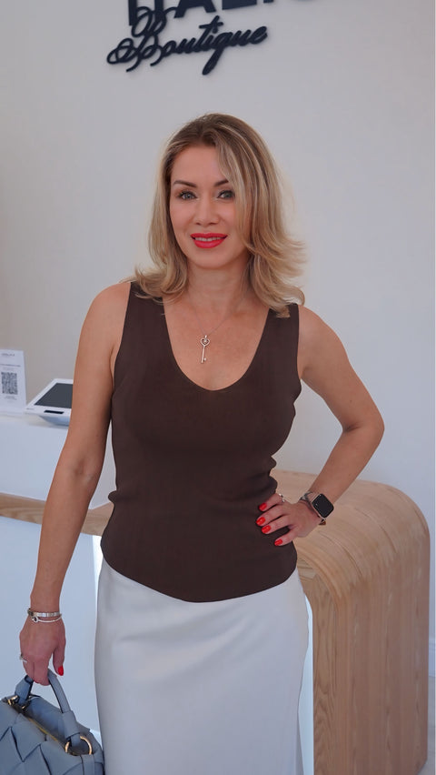 Chocolate ribbed tank top by J-clair, ITALICA Boutique Sarasota