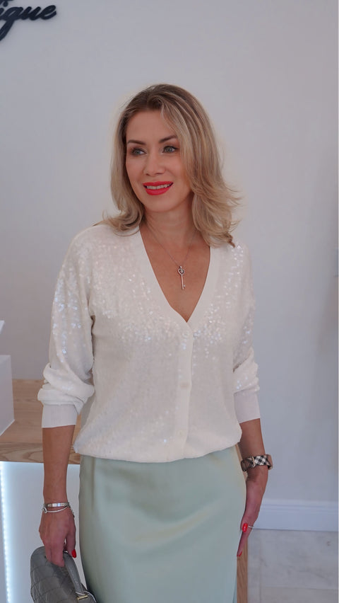 Ivory sequin cardigan by VICOLO, ITALICA Boutique Sarasota